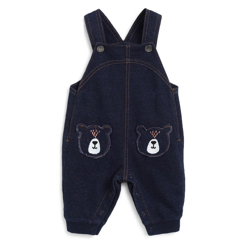 Boys Dark Blue Printed Long Dungaree image number 0